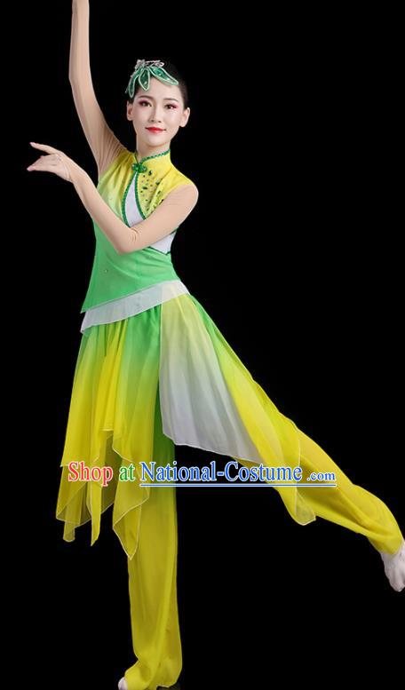 Chinese Female Drum Dance Costumes Yangko Performance Apparels Folk Dance Clothing Traditional Fan Dance Green Outfits