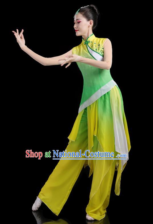 Chinese Female Drum Dance Costumes Yangko Performance Apparels Folk Dance Clothing Traditional Fan Dance Green Outfits