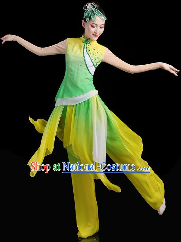 Chinese Female Drum Dance Costumes Yangko Performance Apparels Folk Dance Clothing Traditional Fan Dance Green Outfits