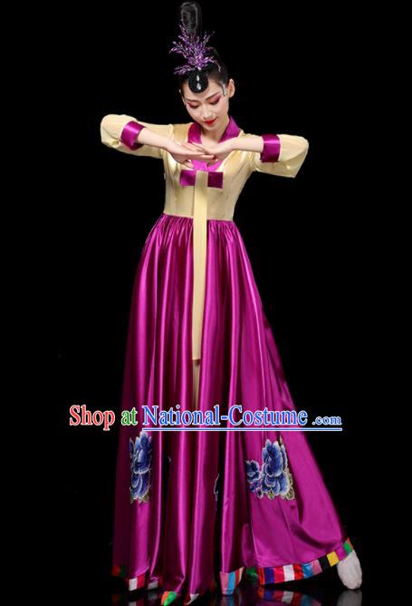 Chinese Chaoxian Minority Dance Clothing Ethnic Female Dance Costumes Korean Nationality Stage Performance Purple Dress Outfits