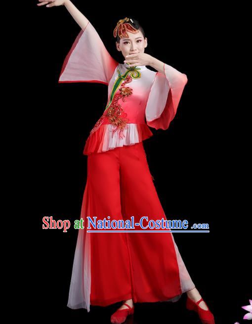 Chinese Square Folk Dance Clothing Traditional Fan Dance Red Outfits Female Group Dance Costumes Yangko Performance Apparels