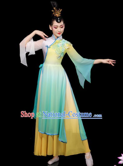 China Umbrella Dance Dress Palace Fan Dance Green Outfits Woman Performance Clothing Classical Dance Garment Costumes