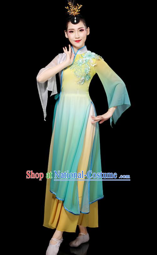 China Umbrella Dance Dress Palace Fan Dance Green Outfits Woman Performance Clothing Classical Dance Garment Costumes