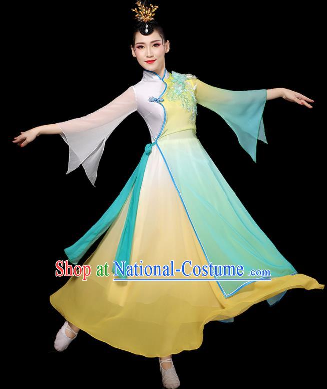 China Umbrella Dance Dress Palace Fan Dance Green Outfits Woman Performance Clothing Classical Dance Garment Costumes