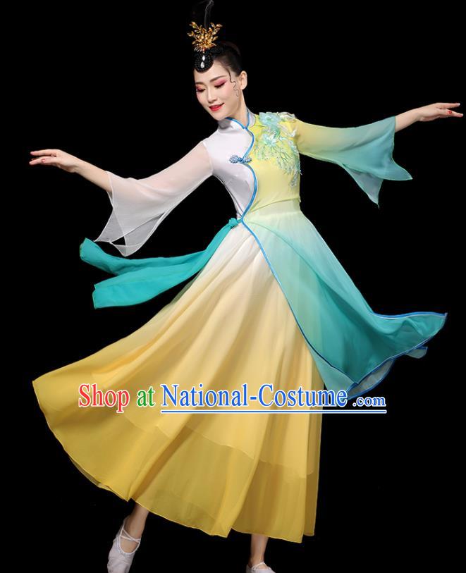 China Umbrella Dance Dress Palace Fan Dance Green Outfits Woman Performance Clothing Classical Dance Garment Costumes