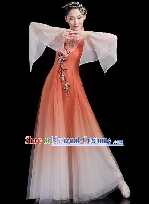 China Classical Dance Clothing Umbrella Dance Garment Costumes Plum Dance Orange Dress Fan Dance Outfits Woman Performance Fashion