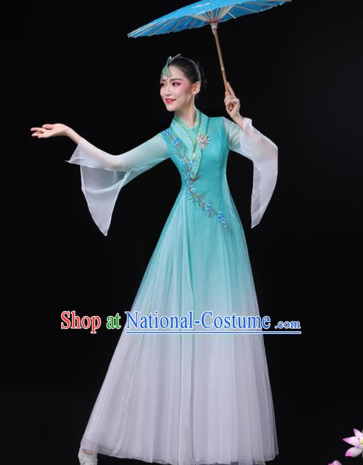 China Umbrella Dance Garment Costumes Fan Dance Blue Dress Jasmine Flower Performance Outfits Woman Dancewear Classical Dance Clothing