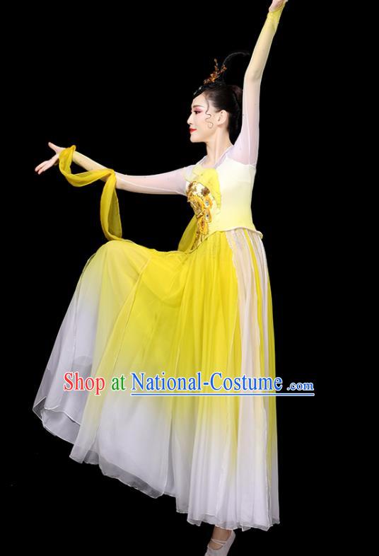 China Classical Dance Garment Costumes Umbrella Dance Dress Palace Fan Dance Yellow Outfits Woman Performance Clothing