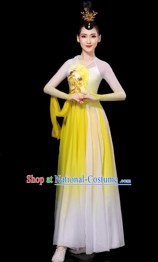 China Classical Dance Garment Costumes Umbrella Dance Dress Palace Fan Dance Yellow Outfits Woman Performance Clothing