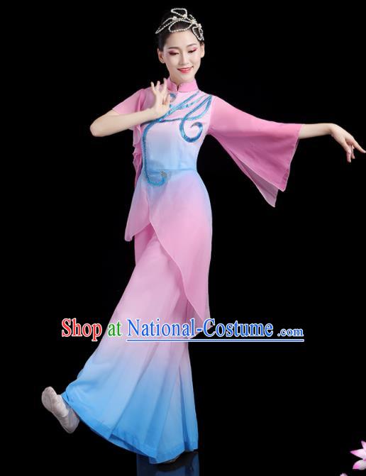 Chinese Woman Group Dance Costumes Yangko Performance Apparels Square Folk Dance Clothing Traditional Fan Dance Pink Outfits