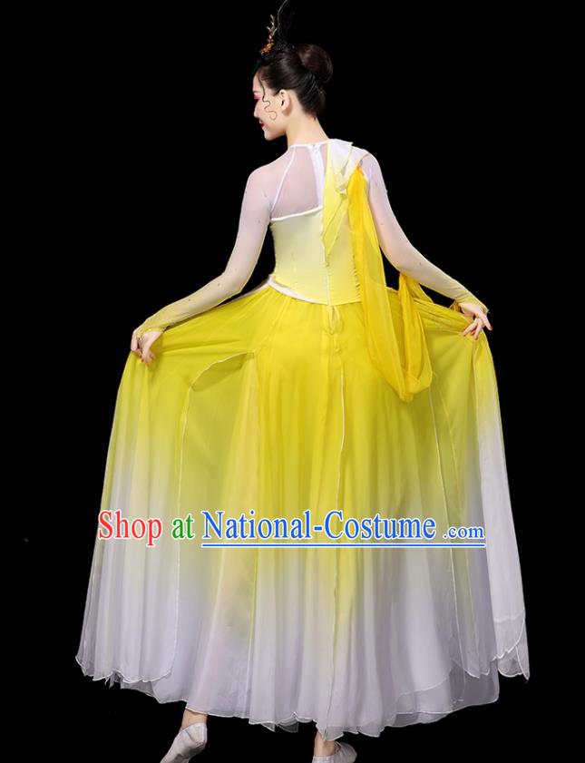 China Classical Dance Garment Costumes Umbrella Dance Dress Palace Fan Dance Yellow Outfits Woman Performance Clothing