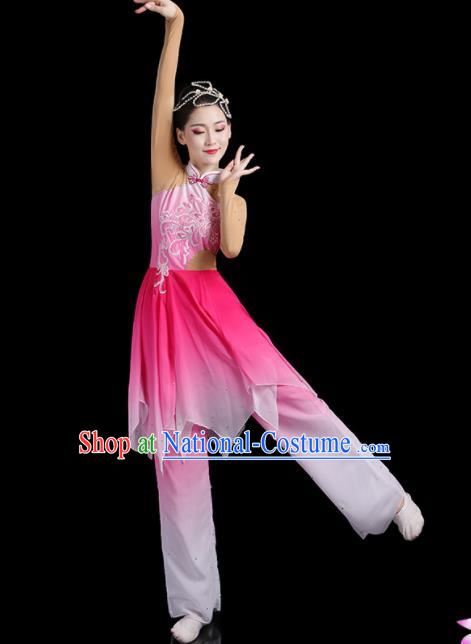 China Classical Dance Clothing Umbrella Dance Garment Costumes Fan Dance Pink Dress Jasmine Flower Outfits Woman Dancewear