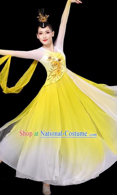 China Classical Dance Garment Costumes Umbrella Dance Dress Palace Fan Dance Yellow Outfits Woman Performance Clothing