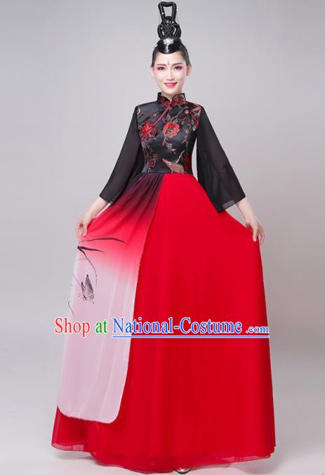 Professional China Opening Dance Red Dress Women Group Dance Costume Chorus Performance Garments Modern Dance Clothing