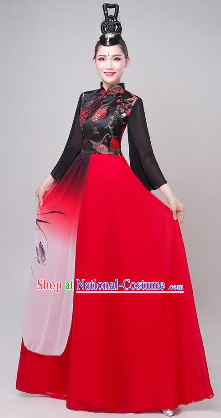 Professional China Opening Dance Red Dress Women Group Dance Costume Chorus Performance Garments Modern Dance Clothing