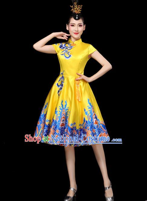 Professional China Chorus Performance Garments Modern Dance Clothing Opening Dance Yellow Dress Women Group Dance Costumes