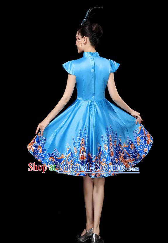 Professional China Women Group Dance Costumes Chorus Performance Garments Modern Dance Clothing Opening Dance Blue Dress