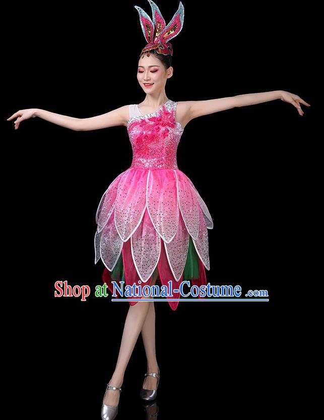 Professional China Modern Dance Clothing Opening Dance Pink Dress Women Group Dance Costume Lotus Dance Garments