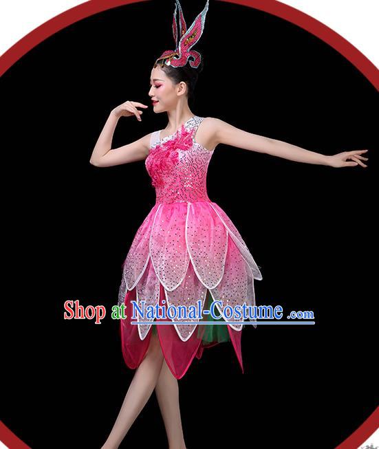 Professional China Modern Dance Clothing Opening Dance Pink Dress Women Group Dance Costume Lotus Dance Garments