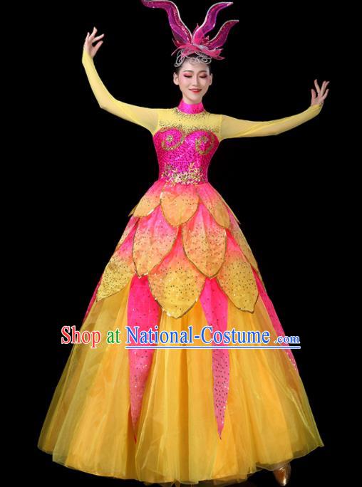 Professional China Opening Dance Yellow Dress Spring Festival Gala Costume Woman Chorus Performance Garments Modern Dance Clothing