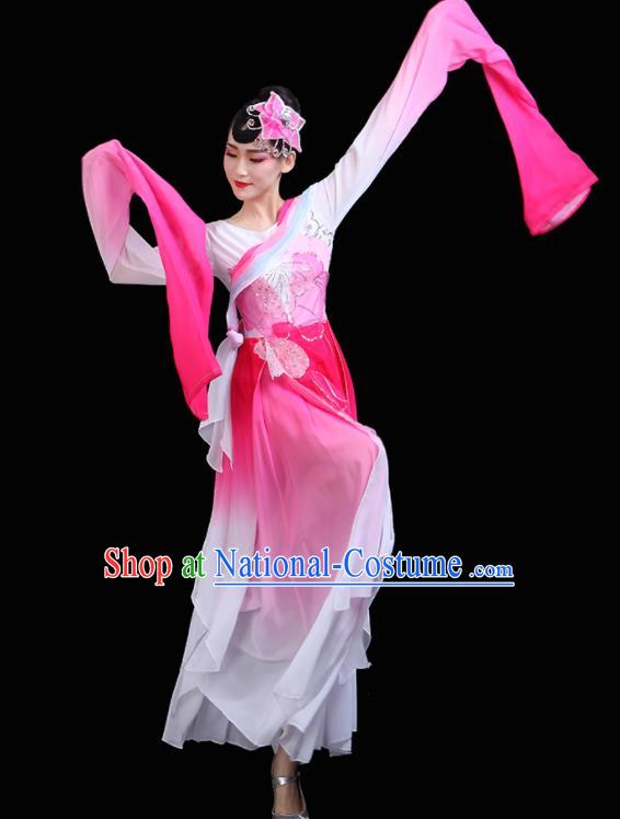 China Classical Dance Clothing Umbrella Dance Garment Costumes Water Sleeve Dance Pink Dress Jinghong Dance Outfits Woman Dancewear