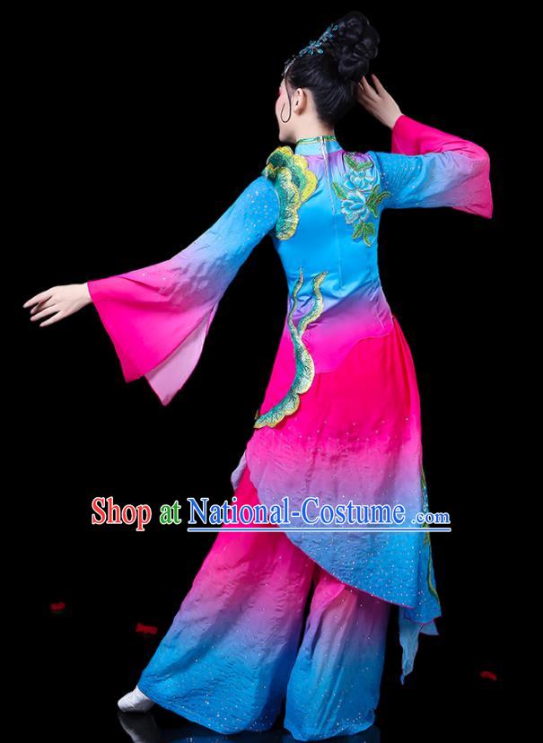 Chinese Women Square Dance Clothing Traditional Fan Dance Blue Outfits Group Dance Costumes Yangko Performance Apparels