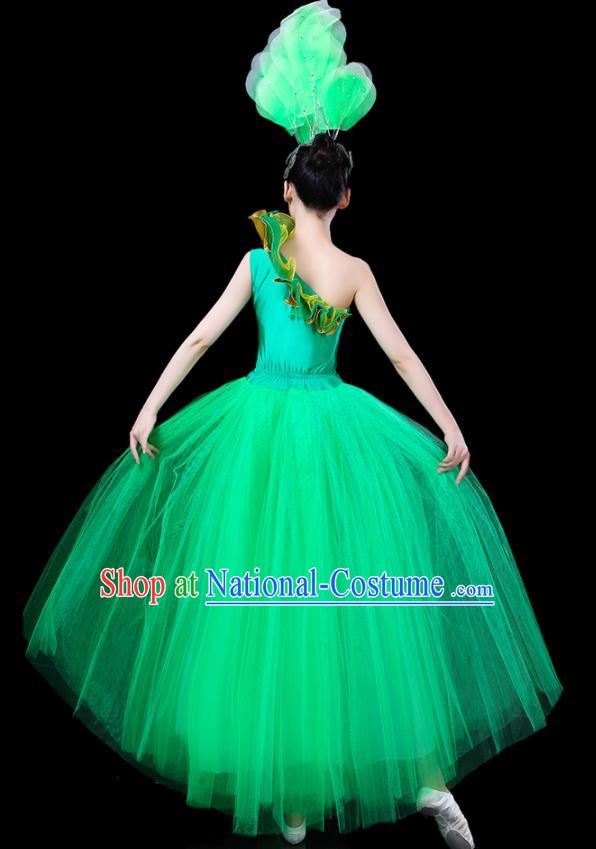 Professional China Chorus Performance Garments Modern Dance Clothing Spring Festival Gala Opening Dance Green Dress Women Peony Dance Costume