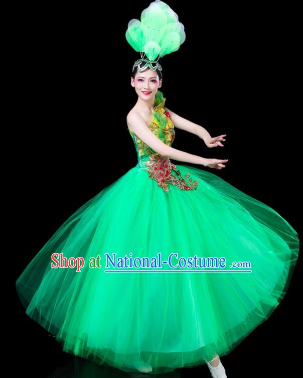 Professional China Chorus Performance Garments Modern Dance Clothing Spring Festival Gala Opening Dance Green Dress Women Peony Dance Costume