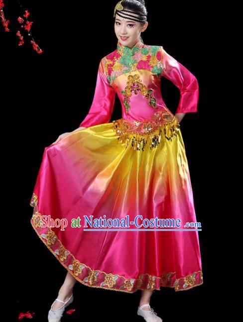 China Umbrella Dance Garment Costumes Yangge Dance Pink Dress Outfits Woman Dancewear Classical Dance Clothing