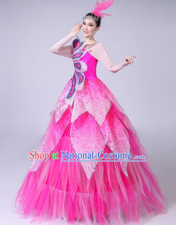 Professional China Modern Dance Clothing Spring Festival Gala Opening Dance Pink Dress Lotus Dance Costume Women Chorus Performance Garments