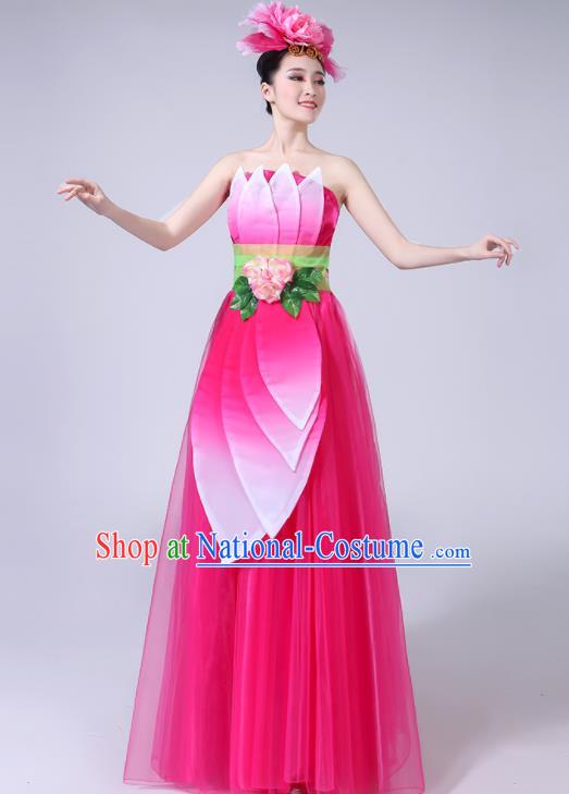 China Classical Dance Clothing Umbrella Dance Garment Costumes Lotus Dance Rosy Dress Outfits Woman Dancewear