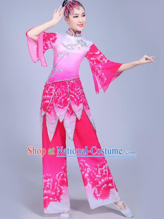 Chinese Yangko Performance Apparels Women Group Square Dance Clothing Traditional Fan Dance Pink Outfits Yangge Dance Costumes