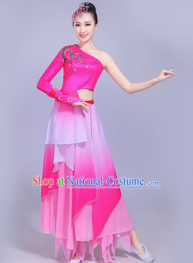 China Woman Dancewear Classical Dance Clothing Umbrella Dance Garment Costumes Lotus Dance Rosy Dress Outfits