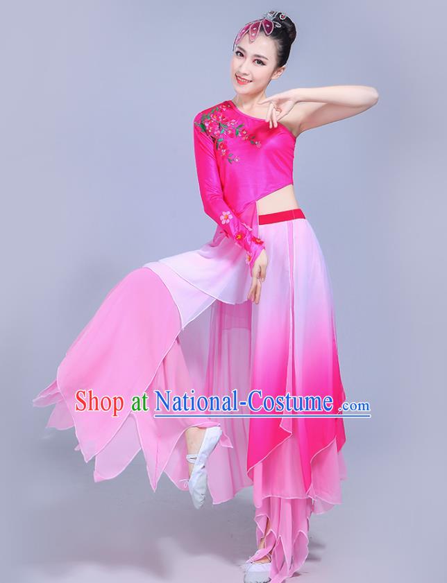 China Woman Dancewear Classical Dance Clothing Umbrella Dance Garment Costumes Lotus Dance Rosy Dress Outfits