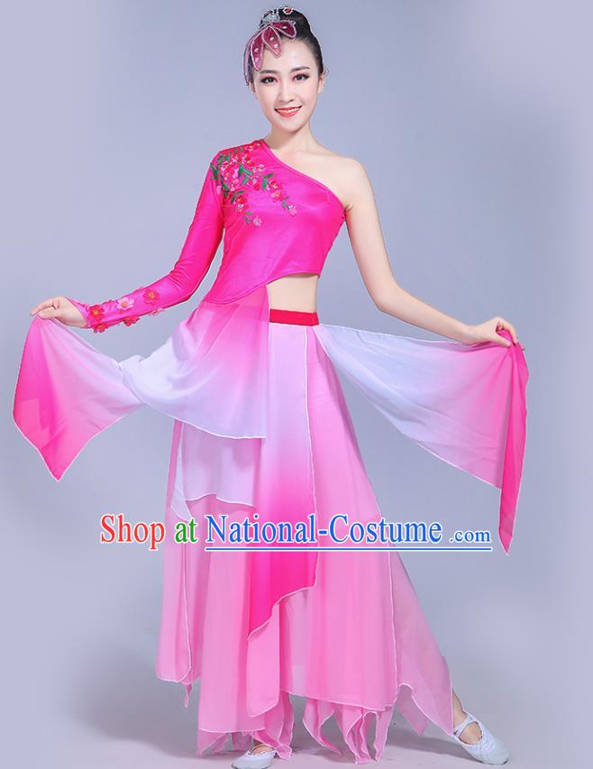 China Woman Dancewear Classical Dance Clothing Umbrella Dance Garment Costumes Lotus Dance Rosy Dress Outfits