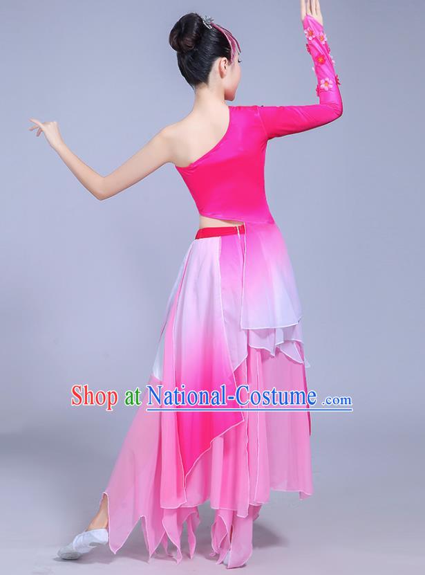 China Woman Dancewear Classical Dance Clothing Umbrella Dance Garment Costumes Lotus Dance Rosy Dress Outfits