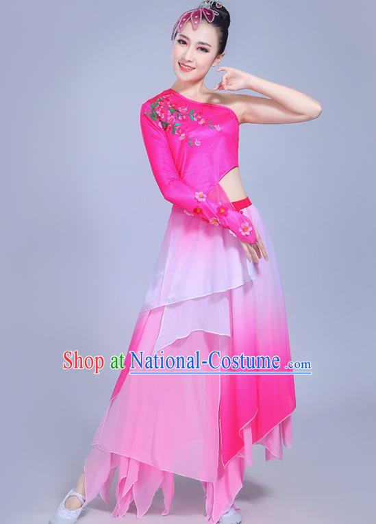 China Woman Dancewear Classical Dance Clothing Umbrella Dance Garment Costumes Lotus Dance Rosy Dress Outfits