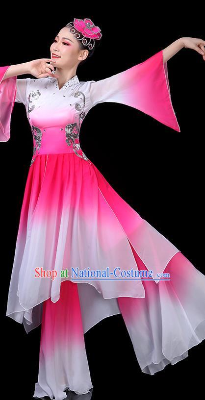 China Woman Dancewear Classical Dance Clothing Umbrella Dance Garment Costumes Fan Dance Dress Lotus Dance Rosy Outfits