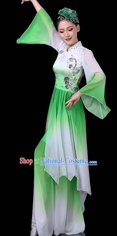 China Lotus Dance Green Outfits Woman Dancewear Classical Dance Clothing Umbrella Dance Garment Costumes Fan Dance Dress