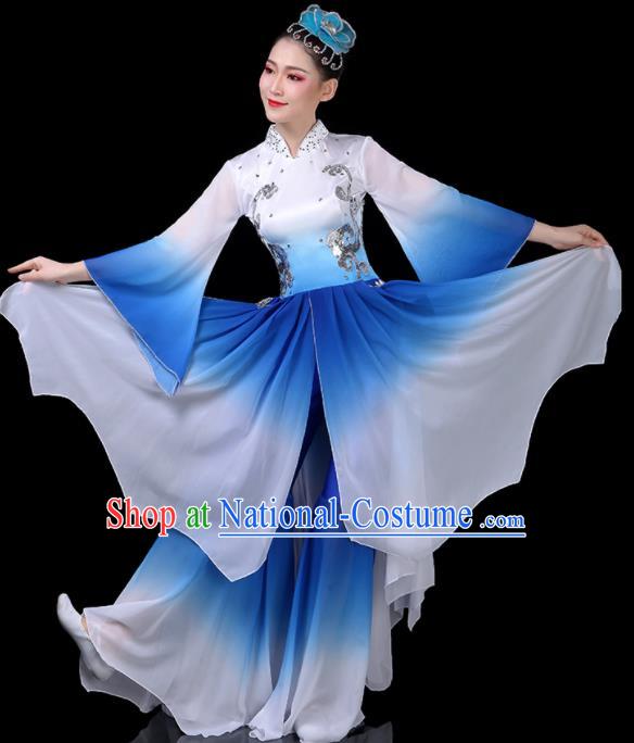 China Fan Dance Dress Lotus Dance Blue Outfits Woman Dancewear Classical Dance Clothing Umbrella Dance Garment Costumes