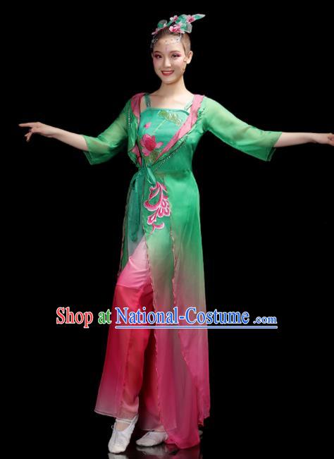 China Umbrella Dance Garment Costumes Lotus Dance Green Dress Outfits Woman Dancewear Classical Dance Clothing