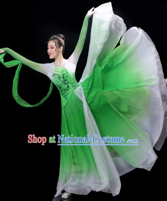 China Woman Jasmine Flower Dancewear Classical Dance Clothing Umbrella Dance Garment Costumes Fan Dance Green Dress Outfits