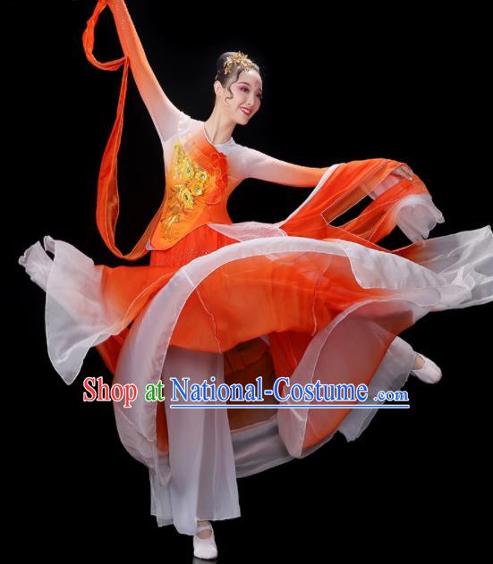 China Umbrella Dance Garment Costumes Palace Fan Dance Orange Dress Outfits Woman Jasmine Flower Dancewear Classical Dance Clothing