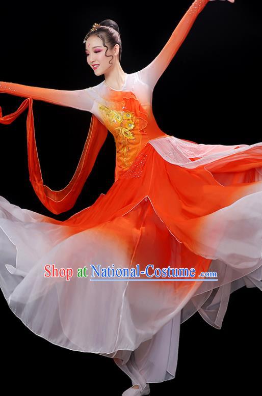 China Umbrella Dance Garment Costumes Palace Fan Dance Orange Dress Outfits Woman Jasmine Flower Dancewear Classical Dance Clothing