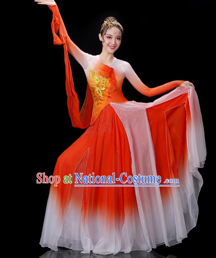 China Umbrella Dance Garment Costumes Palace Fan Dance Orange Dress Outfits Woman Jasmine Flower Dancewear Classical Dance Clothing