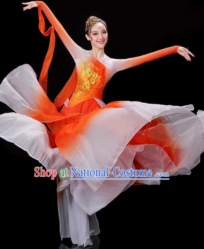 China Umbrella Dance Garment Costumes Palace Fan Dance Orange Dress Outfits Woman Jasmine Flower Dancewear Classical Dance Clothing