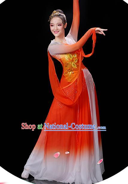 China Umbrella Dance Garment Costumes Palace Fan Dance Orange Dress Outfits Woman Jasmine Flower Dancewear Classical Dance Clothing