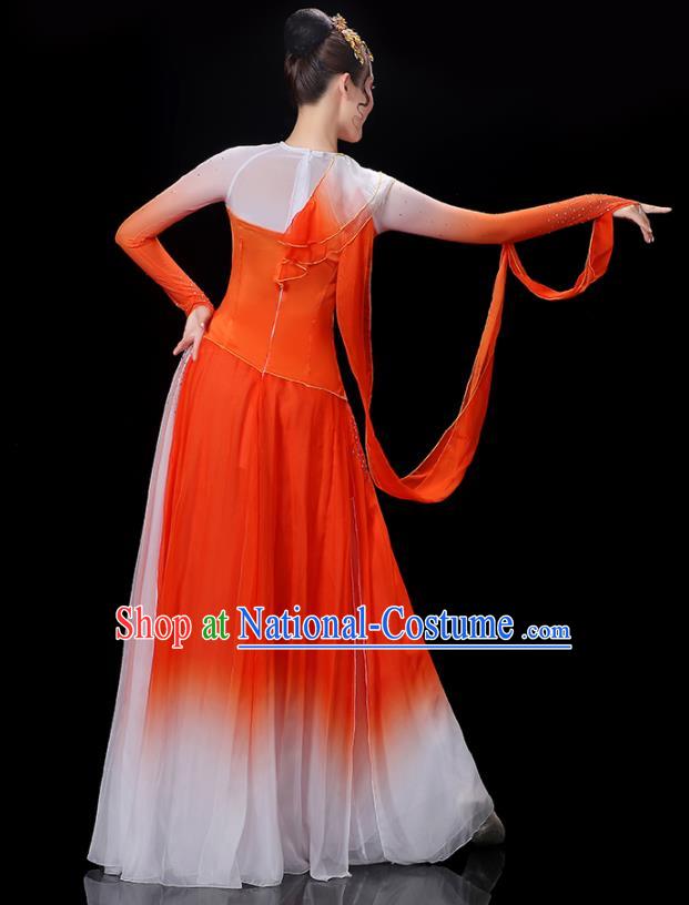 China Umbrella Dance Garment Costumes Palace Fan Dance Orange Dress Outfits Woman Jasmine Flower Dancewear Classical Dance Clothing