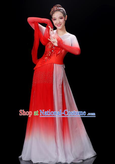 China Classical Dance Clothing Umbrella Dance Garment Costumes Palace Fan Dance Red Dress Outfits Woman Jasmine Flower Dancewear