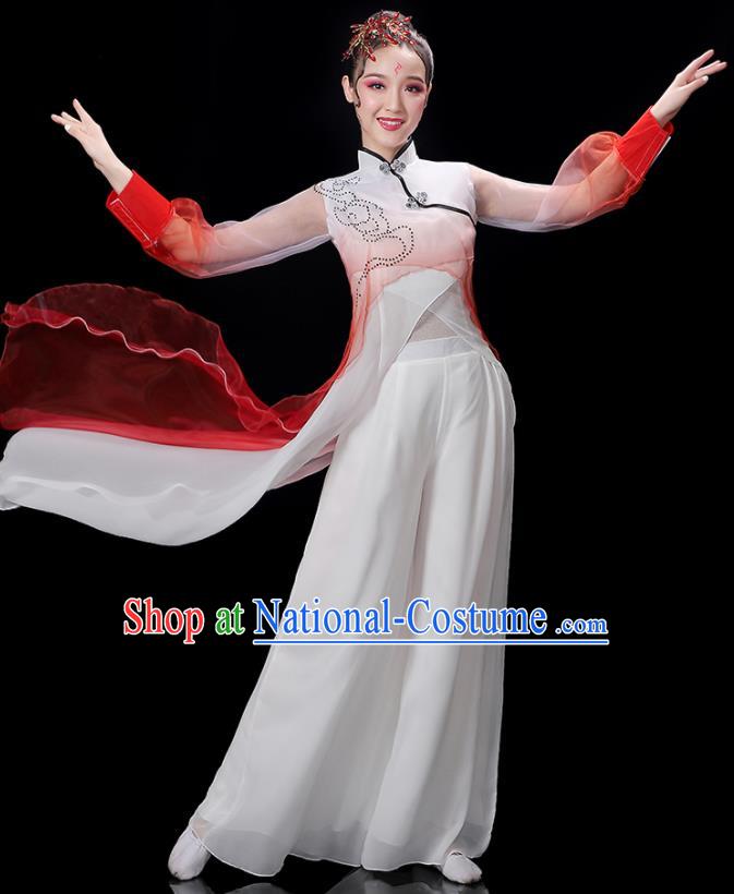 China Woman Dancewear Classical Dance Clothing Umbrella Dance Garment Costumes Group Fan Performance Red Outfits